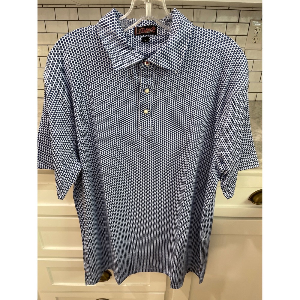 New Rafter C Polo Shirt Mens XL Blue Texas Print Pearl Snap Western Performance
